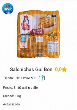 Salchichas 3kg.   10.00usd ×paqt